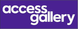 Access Gallery logo is shown in white on a dark purple background, it can be used as an image text as it is a part of the brand.