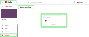 Screenshot of YouTube Studio subtitles options