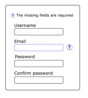 Form with accessible color indicators use, providing icons where missing fields are