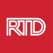 Logo of RTD on a red background